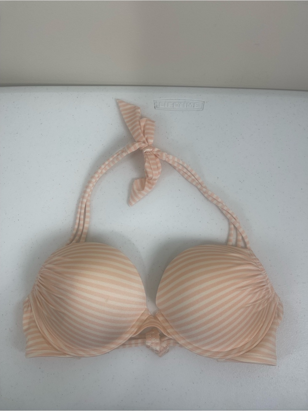 Victoria's Secret Peach and White Striped Halter Bikini Top